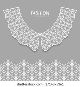 Vector fashion background. Vintage lace collar and decorative lace border with seamless texture. Geometric linear pattern in arabian style, isolated design elements, retro decoration