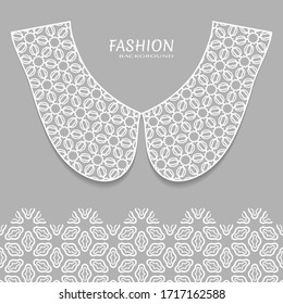 Vector fashion background. Vintage lace collar and decorative lace border with seamless texture. Geometric linear pattern in arabian style, isolated design elements, retro decoration