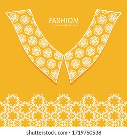 Vector fashion background. Vintage lace collar and decorative lace border with seamless texture. Geometric linear pattern in arabian style, isolated design elements, retro decoration