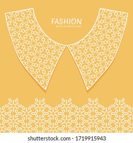 Vector fashion background. Vintage lace collar and decorative lace border with seamless texture. Geometric linear pattern in arabian style, isolated design elements, retro decoration
