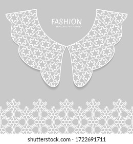 Vector fashion background. Vintage lace collar and decorative lace border with seamless texture. Geometric linear pattern in arabian style, isolated design elements, retro decoration