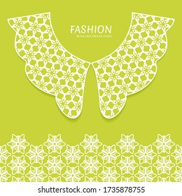 Vector fashion background. Vintage lace collar and decorative lace border with seamless texture. Geometric linear pattern in arabian style, isolated design elements, retro decoration