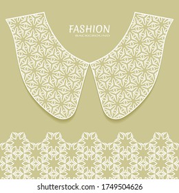 Vector fashion background. Vintage lace collar and decorative lace border with seamless texture. Geometric linear pattern in arabian style, isolated design elements, retro decoration
