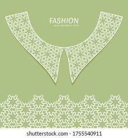 Vector fashion background. Vintage lace collar and decorative lace border with seamless texture. Geometric linear pattern in arabian style, isolated design elements, retro decoration