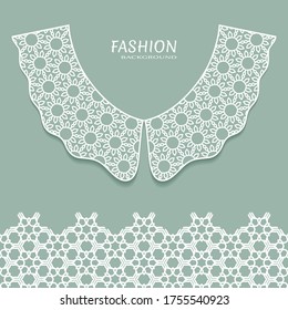 Vector fashion background. Vintage lace collar and decorative lace border with seamless texture. Geometric linear pattern in arabian style, isolated design elements, retro decoration