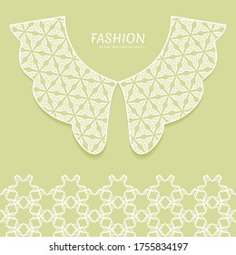 Vector fashion background. Vintage lace collar and decorative lace border with seamless texture. Geometric linear pattern in arabian style, isolated design elements, retro decoration