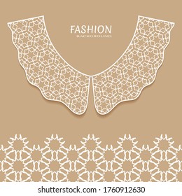 Vector fashion background. Vintage lace collar and decorative lace border with seamless texture. Geometric linear pattern in arabian style, isolated design elements, retro decoration