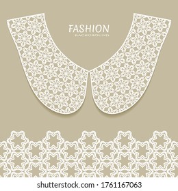 Vector fashion background. Vintage lace collar and decorative lace border with seamless texture. Geometric linear pattern in arabian style, isolated design elements, retro decoration