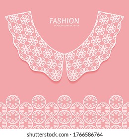 Vector fashion background. Vintage lace collar and decorative lace border with seamless texture. Geometric linear pattern in arabian style, isolated design elements, retro decoration