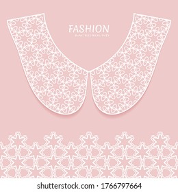 Vector fashion background. Vintage lace collar and decorative lace border with seamless texture. Geometric linear pattern in arabian style, isolated design elements, retro decoration