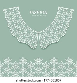 Vector fashion background. Vintage lace collar and decorative lace border with seamless texture. Geometric linear pattern in arabian style, isolated design elements, retro decoration