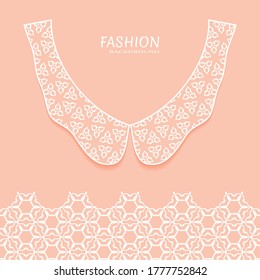 Vector fashion background. Vintage lace collar and decorative lace border with seamless texture. Geometric linear pattern in arabian style, isolated design elements, retro decoration