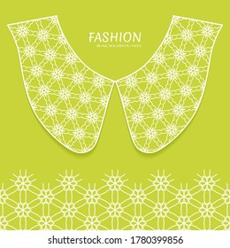 Vector fashion background. Vintage lace collar and decorative lace border with seamless texture. Geometric linear pattern in arabian style, isolated design elements, retro decoration