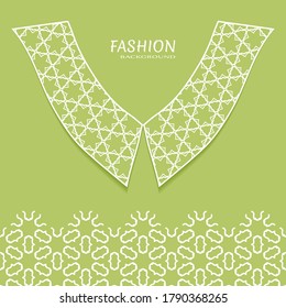 Vector fashion background. Vintage lace collar and decorative lace border with seamless texture. Geometric linear pattern in arabian style, isolated design elements, retro decoration