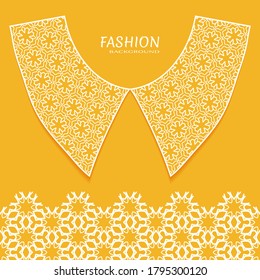 Vector fashion background. Vintage lace collar and decorative lace border with seamless texture. Geometric linear pattern in arabian style, isolated design elements, retro decoration