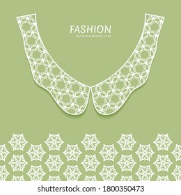 Vector fashion background. Vintage lace collar and decorative lace border with seamless texture. Geometric linear pattern in arabian style, isolated design elements, retro decoration