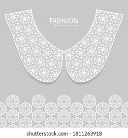 Vector fashion background. Vintage lace collar and decorative lace border with seamless texture. Geometric linear pattern in arabian style, isolated design elements, retro decoration
