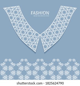 Vector fashion background. Vintage lace collar and decorative lace border with seamless texture. Geometric linear pattern in arabian style, isolated design elements, retro decoration