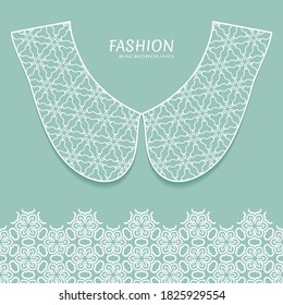 Vector fashion background. Vintage lace collar and decorative lace border with seamless texture. Geometric linear pattern in arabian style, isolated design elements, retro decoration