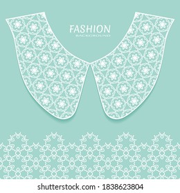 Vector fashion background. Vintage lace collar and decorative lace border with seamless texture. Geometric linear pattern in arabian style, isolated design elements, retro decoration