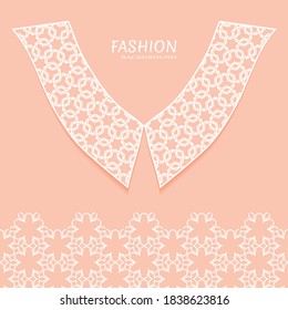 Vector fashion background. Vintage lace collar and decorative lace border with seamless texture. Geometric linear pattern in arabian style, isolated design elements, retro decoration