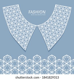 Vector fashion background. Vintage lace collar and decorative lace border with seamless texture. Geometric linear pattern in arabian style, isolated design elements, retro decoration