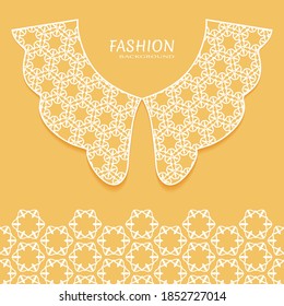 Vector fashion background. Vintage lace collar and decorative lace border with seamless texture. Geometric linear pattern in arabian style, isolated design elements, retro decoration