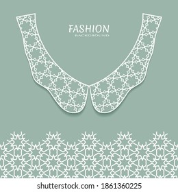 Vector fashion background. Vintage lace collar and decorative lace border with seamless texture. Geometric linear pattern in arabian style, isolated design elements, retro decoration