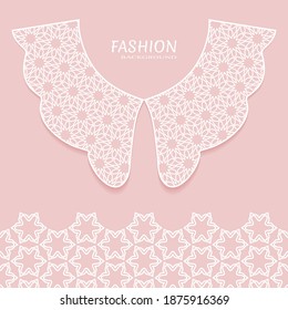 Vector fashion background. Vintage lace collar and decorative lace border with seamless texture. Geometric linear pattern in arabian style, isolated design elements, retro decoration