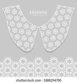 Vector fashion background. Vintage lace collar and decorative lace border with seamless texture. Geometric linear pattern in arabian style, isolated design elements, retro decoration