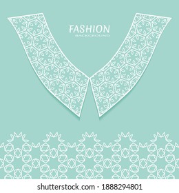 Vector fashion background. Vintage lace collar and decorative lace border with seamless texture. Geometric linear pattern in arabian style, isolated design elements, retro decoration