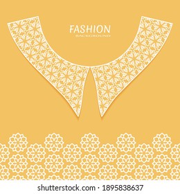 Vector fashion background. Vintage lace collar and decorative lace border with seamless texture. Geometric linear pattern in arabian style, isolated design elements, retro decoration