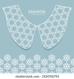 Vector fashion background. Vintage lace collar and decorative lace border with seamless texture. Geometric linear pattern in arabian style, isolated design elements, retro decoration