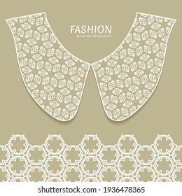 Vector fashion background. Vintage lace collar and decorative lace border with seamless texture. Geometric linear pattern in arabian style, isolated design elements, retro decoration