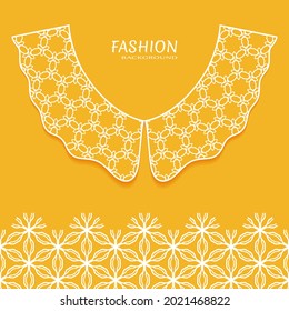 Vector fashion background. Vintage lace collar and decorative lace border with seamless texture. Geometric linear pattern in arabian style, isolated design elements, retro decoration