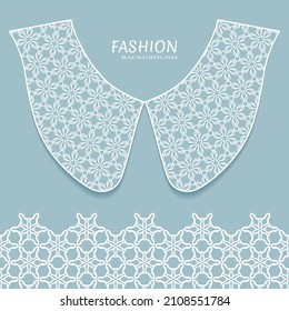 Vector fashion background. Vintage lace collar and decorative lace border with seamless texture. Geometric linear pattern in arabian style, isolated design elements, retro decoration