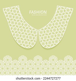 Vector fashion background. Vintage lace collar and decorative lace border with seamless texture. Geometric linear pattern in arabian style, isolated design elements, retro decoration