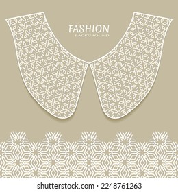 Vector fashion background. Vintage lace collar and decorative lace border with seamless texture. Geometric linear pattern in arabian style, isolated design elements, retro decoration