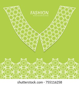 Vector fashion background. Vintage lace collar and decorative lace border with seamless texture. Geometric linear pattern in arabian style, isolated design elements, retro decoration