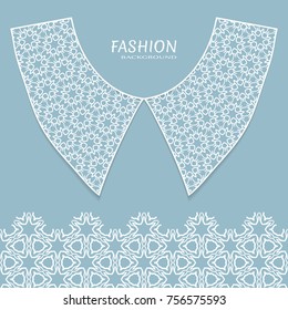 Vector fashion background. Vintage lace collar and decorative lace border with seamless texture. Geometric linear pattern in arabian style, isolated design elements, retro decoration