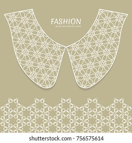 Vector fashion background. Vintage lace collar and decorative lace border with seamless texture. Geometric linear pattern in arabian style, isolated design elements, retro decoration