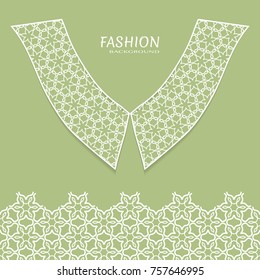 Vector fashion background. Vintage lace collar and decorative lace border with seamless texture. Geometric linear pattern in arabian style, isolated design elements, retro decoration