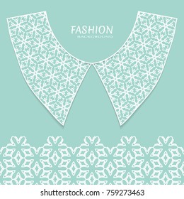 Vector fashion background. Vintage lace collar and decorative lace border with seamless texture. Geometric linear pattern in arabian style, isolated design elements, retro decoration