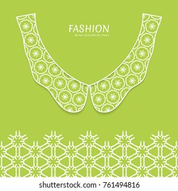 Vector fashion background. Vintage lace collar and decorative lace border with seamless texture. Geometric linear pattern in arabian style, isolated design elements, retro decoration