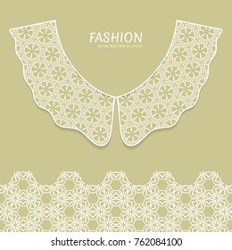 Vector fashion background. Vintage lace collar and decorative lace border with seamless texture. Geometric linear pattern in arabian style, isolated design elements, retro decoration