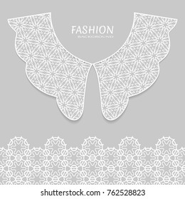 Vector fashion background. Vintage lace collar and decorative lace border with seamless texture. Geometric linear pattern in arabian style, isolated design elements, retro decoration