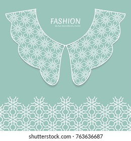 Vector fashion background. Vintage lace collar and decorative lace border with seamless texture. Geometric linear pattern in arabian style, isolated design elements, retro decoration