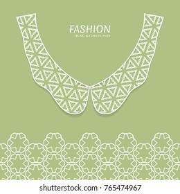 Vector fashion background. Vintage lace collar and decorative lace border with seamless texture. Geometric linear pattern in arabian style, isolated design elements, retro decoration