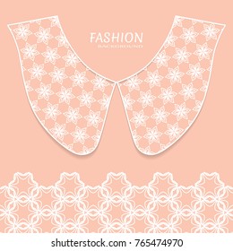 Vector fashion background. Vintage lace collar and decorative lace border with seamless texture. Geometric linear pattern in arabian style, isolated design elements, retro decoration