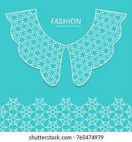 Vector fashion background. Vintage lace collar and decorative lace border with seamless texture. Geometric linear pattern in arabian style, isolated design elements, retro decoration